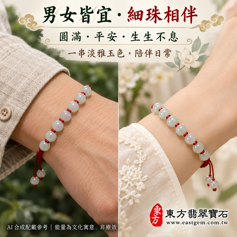 糯種淺綠翡翠手鍊 糯種緬甸玉珠串 約5.7mm小圓珠 12顆主珠搭配2顆小珠 細珠雅緻 溫潤糯感與淡雅自然玉色 紅繩串珠寄託圓滿 平安順心與長久陪伴的吉祥祝福 OJK017 附A貨翡翠雙證書 男女日常配戴 生日紀念日與親友心意贈禮 可洽詢客製化翡翠珠串 翡翠珠子 緬甸玉手鍊 緬甸玉珠串及手圍調整-2 糯種淺綠翡翠手鍊 糯種緬甸玉珠串 約5.7mm小圓珠 12顆主珠搭配2顆小珠 細珠雅緻 溫潤糯感與淡雅自然玉色 紅繩串珠寄託圓滿 平安順心與長久陪伴的吉祥祝福 OJK017 附A貨翡翠雙證書 男女日常配戴 生日紀念日與親友心意贈禮 可洽詢客製化翡翠珠串 翡翠珠子 緬甸玉手鍊 緬甸玉珠串及手圍調整-2