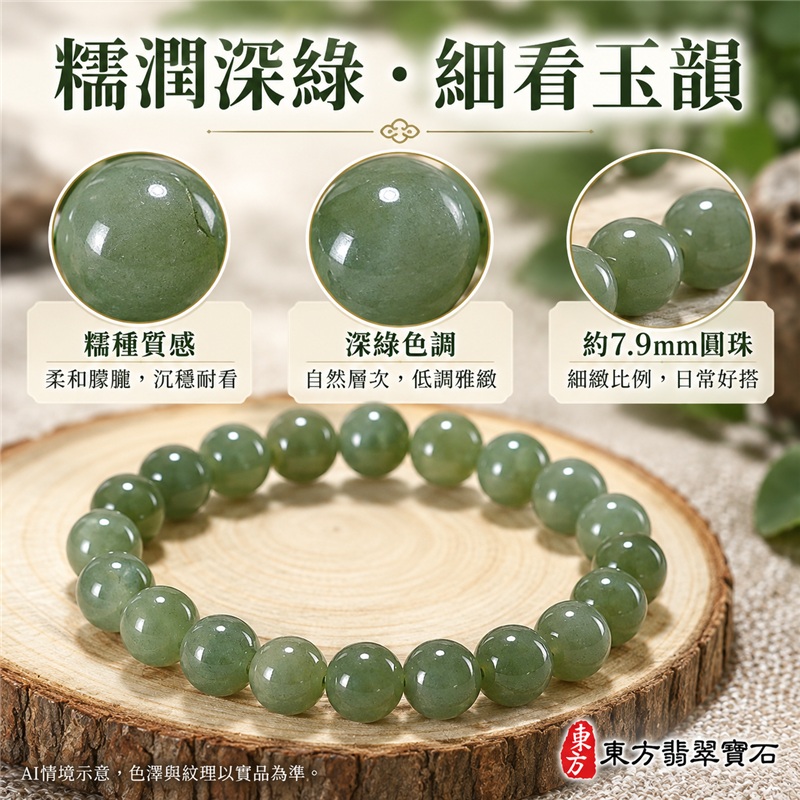 平安圓滿 深綠迎福 糯種翡翠手鍊 糯種緬甸玉手珠 深綠色翡翠圓珠手鍊 柔和糯感 沉穩玉韻 自然綠意 圓珠寓意圓滿和合 珠徑約7.9mm 22顆珠 清雅細緻 男女日常佩戴 通勤休閒百搭 自戴相伴 生日祝福 紀念日心意 親友贈禮 附A貨翡翠雙證書 客製化設計翡翠珠串 翡翠珠子 翡翠手鍊 緬甸玉手鍊 緬甸玉珠串 緬甸玉珠子 緬甸玉手珠 ONG035-4 平安圓滿 深綠迎福 糯種翡翠手鍊 糯種緬甸玉手珠 深綠色翡翠圓珠手鍊 柔和糯感 沉穩玉韻 自然綠意 圓珠寓意圓滿和合 珠徑約7.9mm 22顆珠 清雅細緻 男女日常佩戴 通勤休閒百搭 自戴相伴 生日祝福 紀念日心意 親友贈禮 附A貨翡翠雙證書 客製化設計翡翠珠串 翡翠珠子 翡翠手鍊 緬甸玉手鍊 緬甸玉珠串 緬甸玉珠子 緬甸玉手珠 ONG035-4